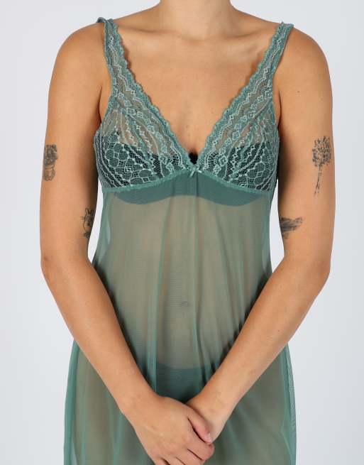 Vintage Intimissimi S mesh midi dress in light green, 4 of 4
