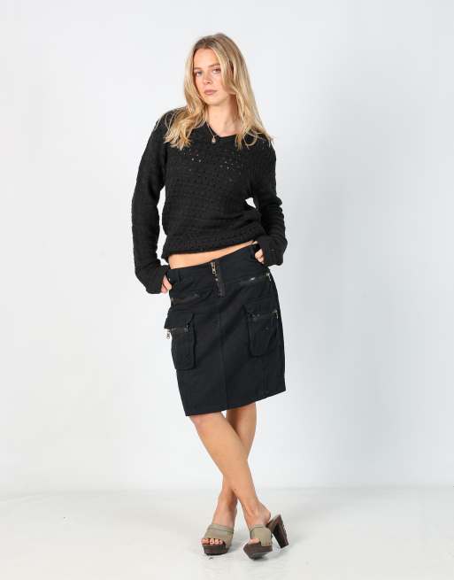 Vintage Inverso M woven midi skirt in black