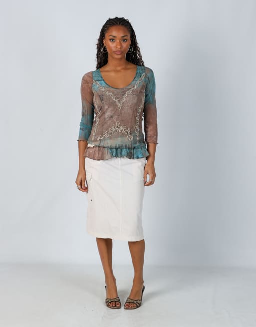 Vintage Invicta S woven midi skirt in ivory