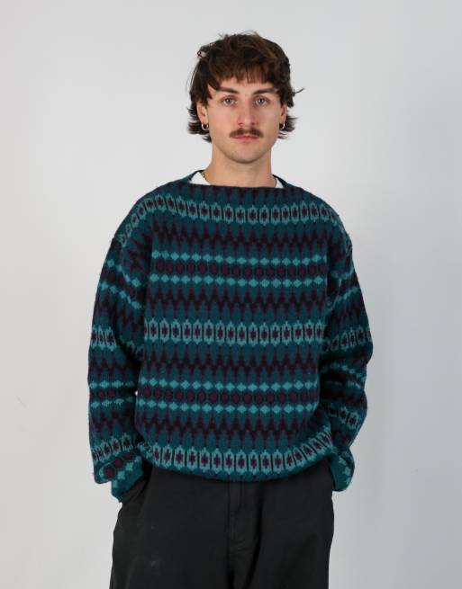 Vintage italian style m knit sweatshirt in dark green