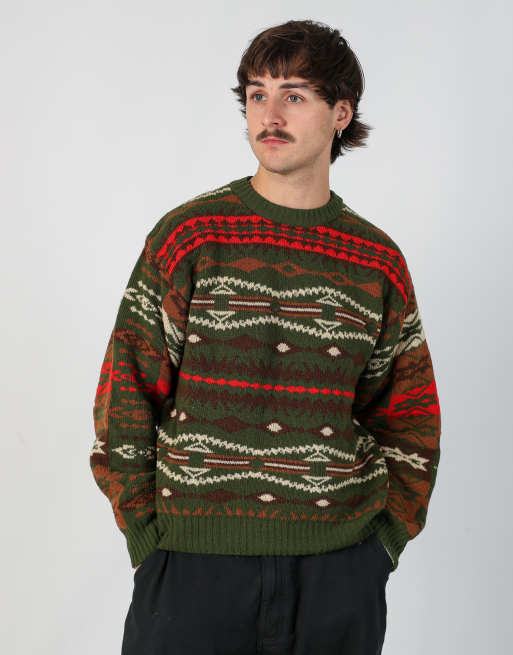 Vintage italian style s knit sweatshirt in dark green