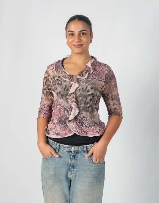 Vintage Jacqueline Riu S long sleeve top in brown, 3 of 4