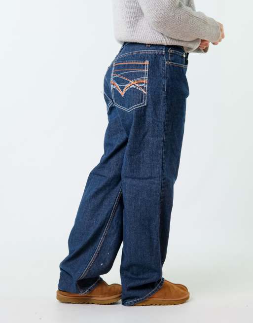 Vintage Jean Station 36x32 Denim Hip Hop Baggy Jeans Navy Blue