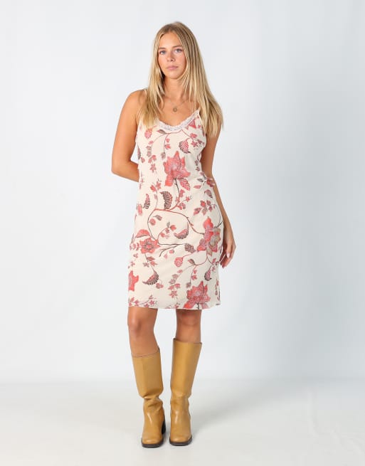 Vintage Jei O' S printed woven midi dress in cream
