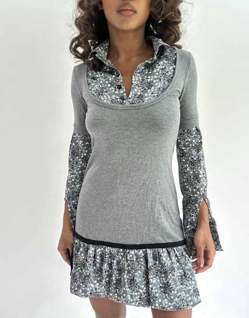 Vintage jersey mini dress in grey, 4 of 4