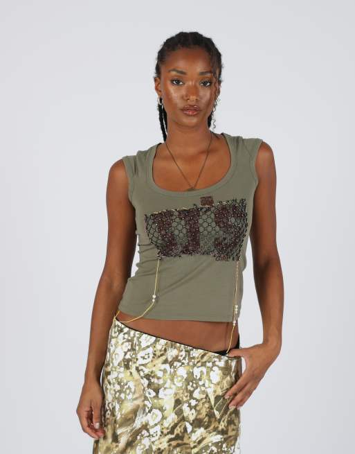 Vintage JJ's Girl S woven top in dark green