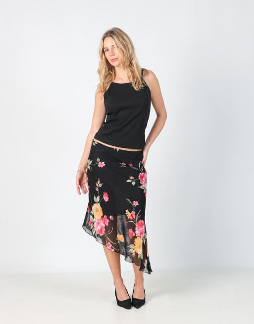 Vintage Joe Lu M mesh midi skirt in black