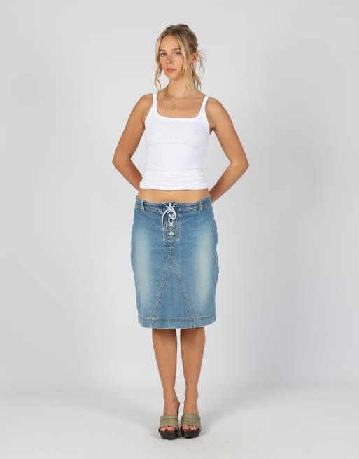 Vintage John Baner M denim midi skirt in blue