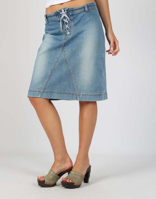 Vintage John Baner M denim midi skirt in blue, 2 of 4