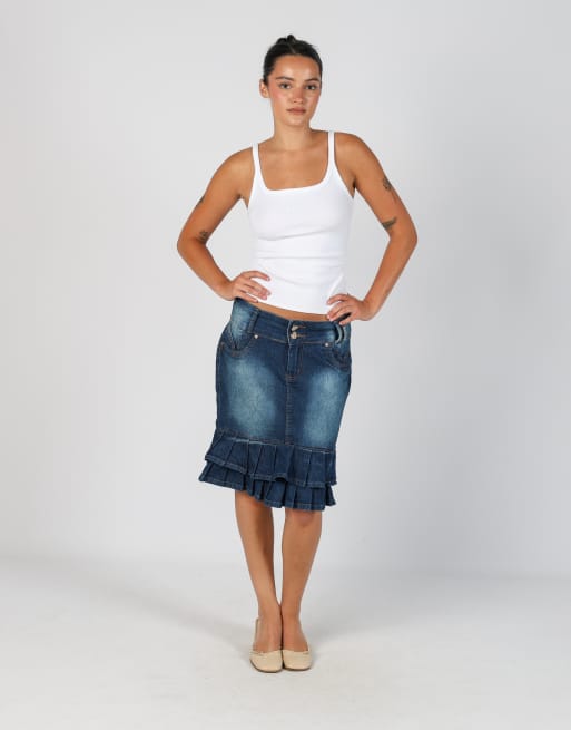 Vintage Jomak's S denim midi skirt in blue