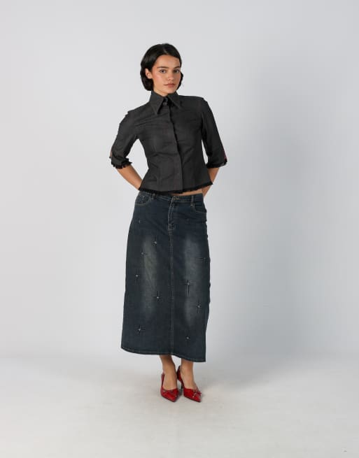 Vintage Joyx S denim maxi skirt in blue, 1 of 4