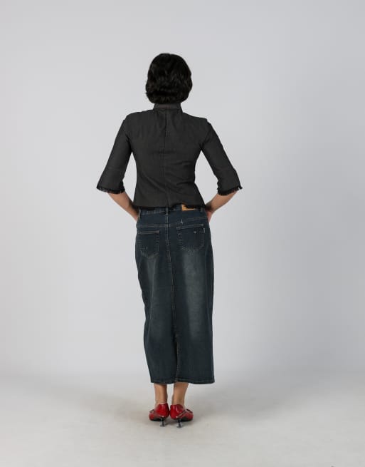 Vintage Joyx S denim maxi skirt in blue, 3 of 4
