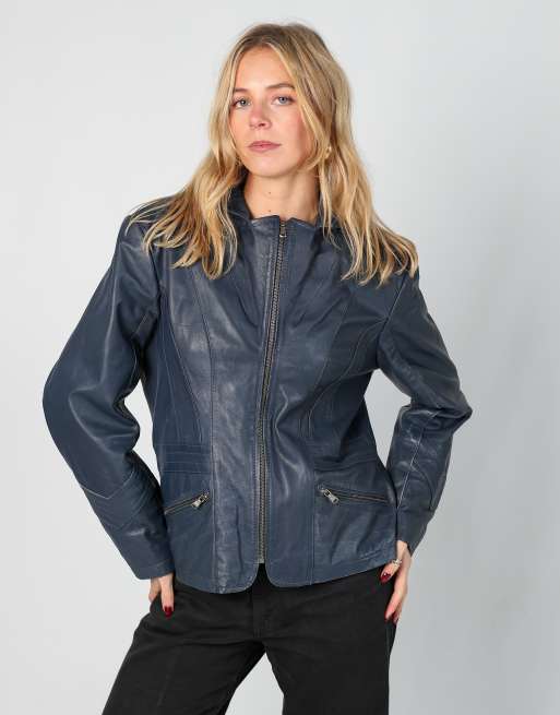 Vintage JSR M leather jacket in navy blue