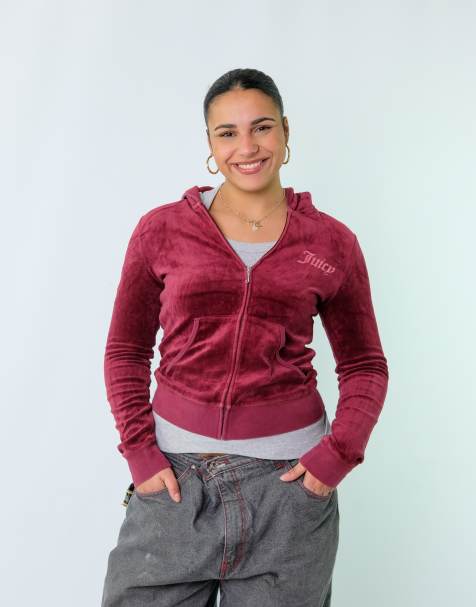 Vintage Juicy Couture Zip Up L Hoodie Burgundy Red - view 1