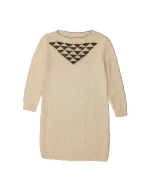 Vintage Jumper Dress UK 16 Large In Off In White Argyle/diamond