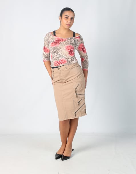 Vintage Just Cavalli L denim midi skirt in tan - view 1