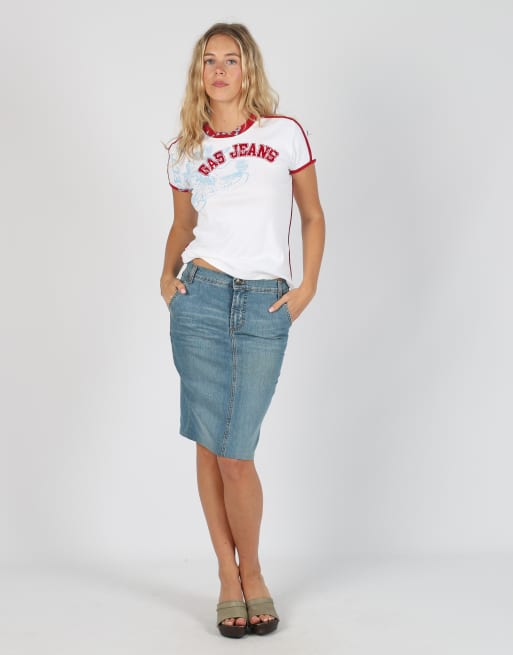 Vintage Just Cavalli XS denim midi skirt in blue