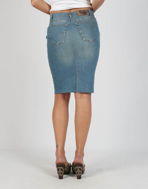 Vintage Just Cavalli XS denim midi skirt in blue, 4 of 4