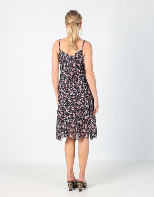 Vintage Kalamton M printed woven midi dress in navy blue, 3 of 4