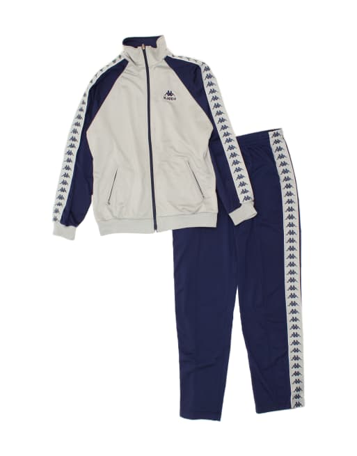 Vintage Kappa Size L Colourblock Graphic Full Tracksuit in Navy Blue