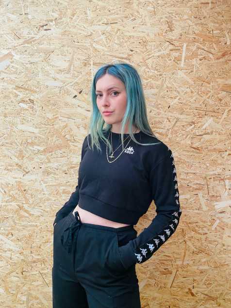 Vintage Kappa Size XS cropped embroidered logo sleeve sweatshirt in black - view 1