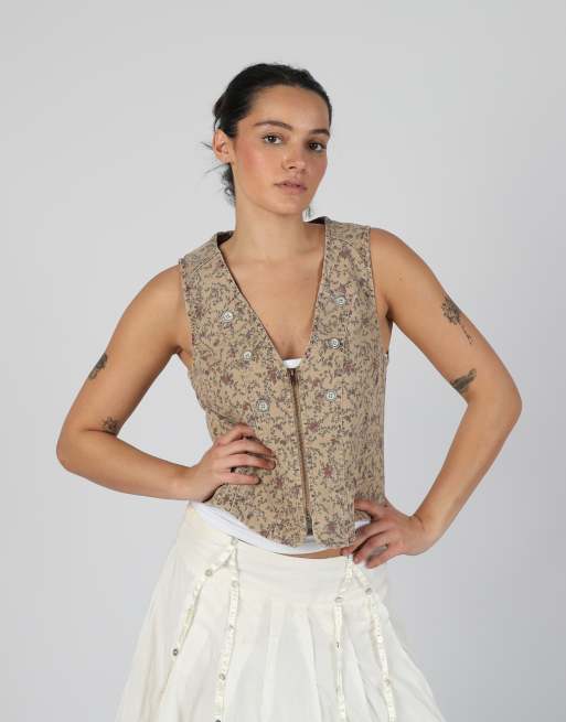 Vintage Kenny S 12 denim waistcoat in tan, 3 of 4