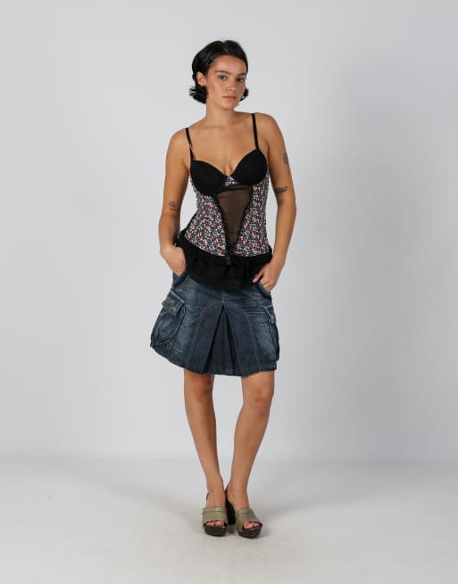 Vintage Killah M denim midi skirt in blue, 1 of 4