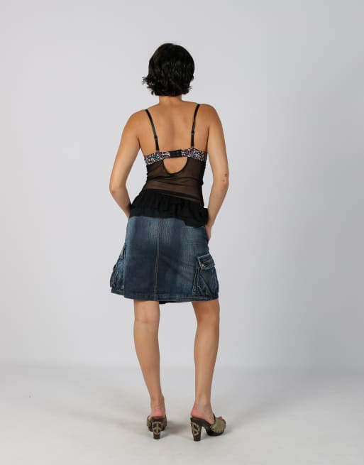 Vintage Killah M denim midi skirt in blue, 3 of 4