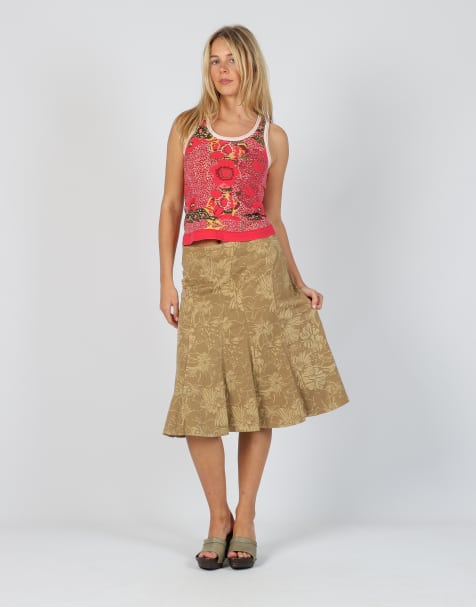 Vintage King Kong S woven midi skirt in tan - view 1