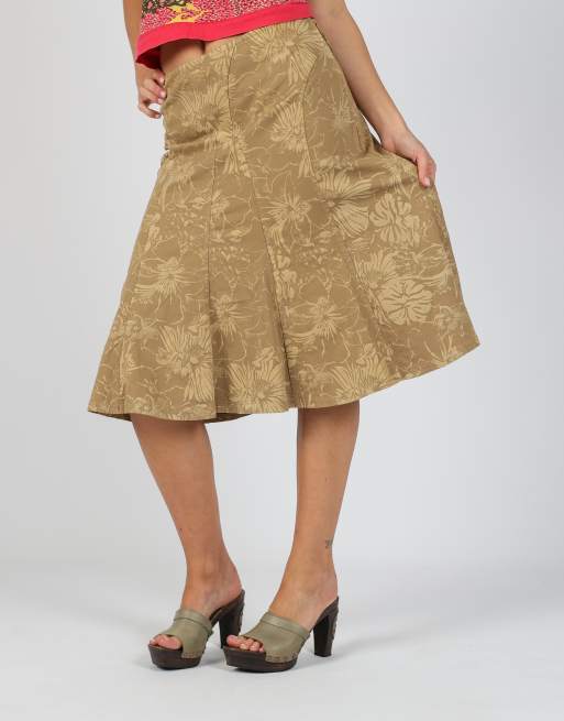 Vintage King Kong S woven midi skirt in tan, 4 of 4