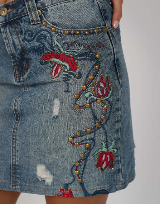 Vintage Kiss Miss S denim mini skirt in blue, 4 of 4