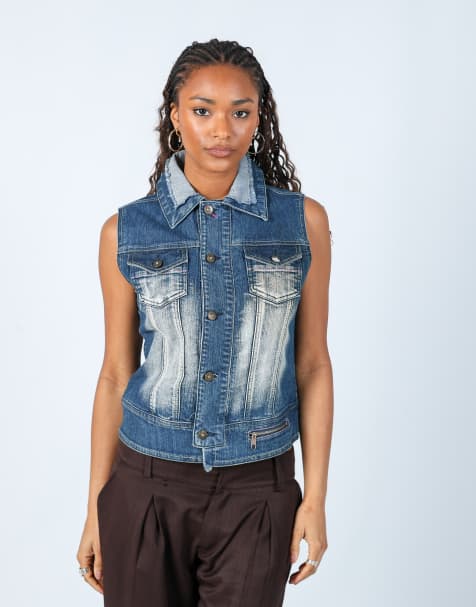 Vintage Kiss Miss S denim waistcoat in blue - view 1