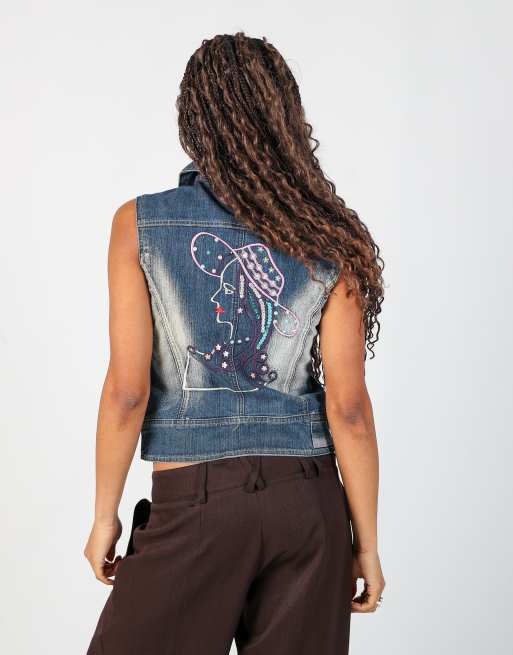 Vintage Kiss Miss S denim waistcoat in blue, 2 of 4