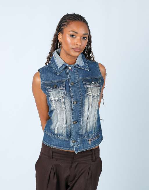 Vintage Kiss Miss S denim waistcoat in blue, 3 of 4