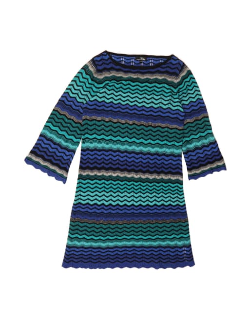 Vintage Knit 3/4 Sleeve Jumper Dress EU 38/40 Medium In Blue Striped