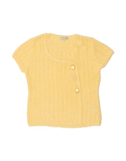 Vintage Knit Blouse Top UK 14 Medium In Yellow Floral
