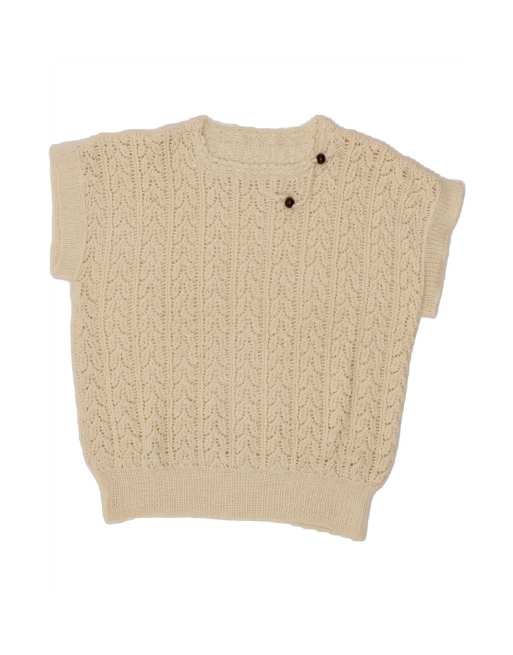 Vintage Knit Blouse Top UK 16 Large In Beige