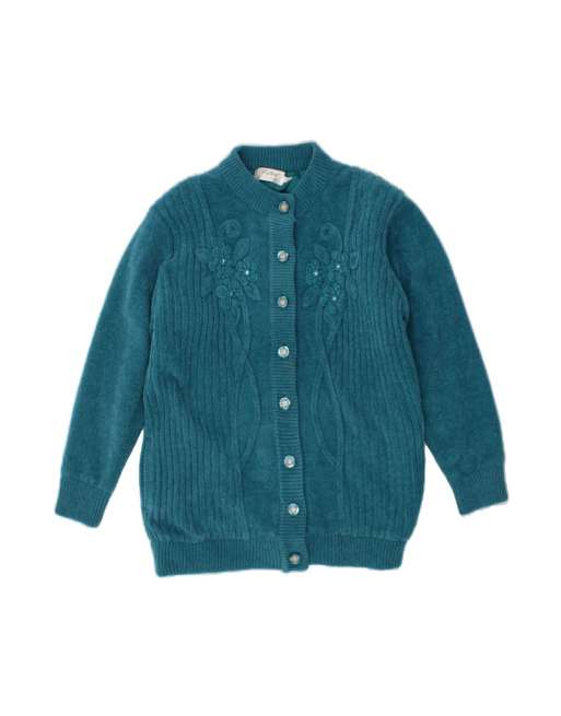 Vintage Knit Bomber Jacket UK 16 Large In Green Floral