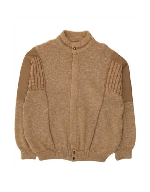 Vintage Knit Bomber Jacket UK 40 Large In Beige Wool