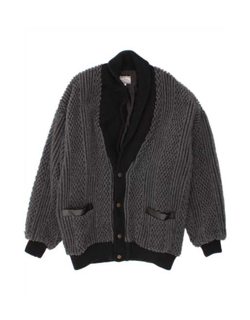 Vintage Knit Bomber Jacket UK 44 2XL In Grey Colourblock
