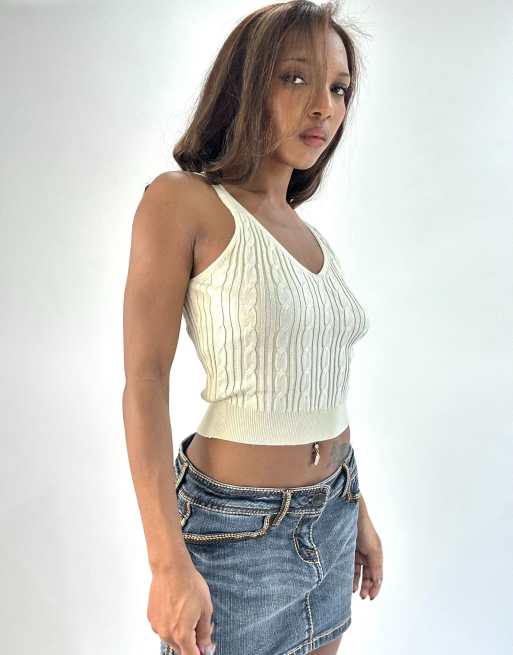 Vintage knit cami top in cream, 4 of 4