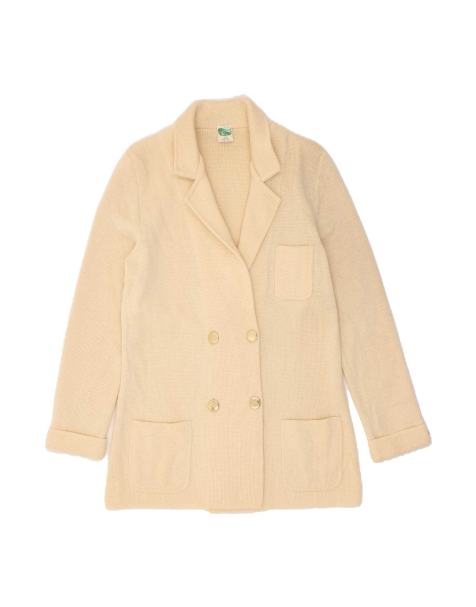 Vintage Knit Double Breasted Blazer Jacket UK 14 Medium In Beige - view 1