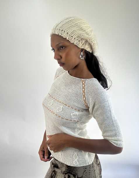 Vintage knit hat in cream - view 1