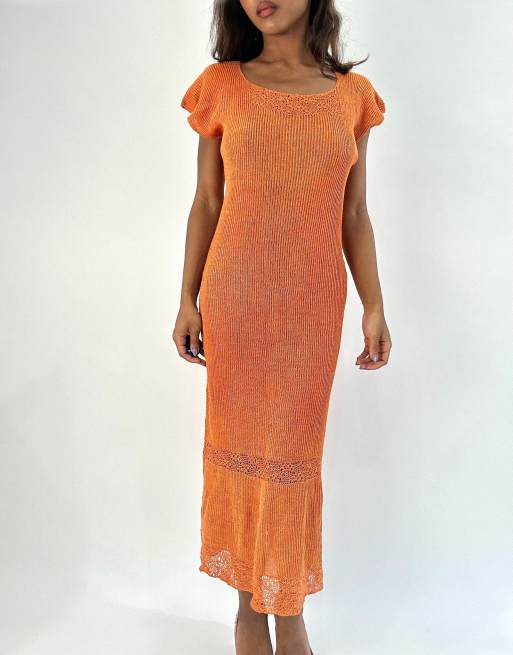 Vintage knit maxi dress in orange
