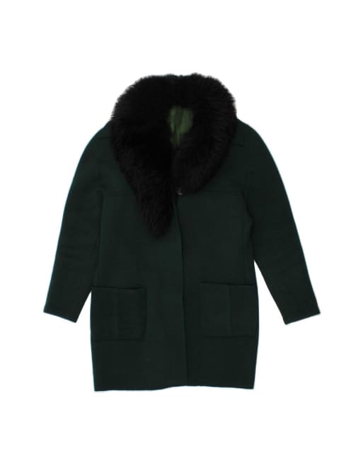 Vintage Knit Overcoat UK 14 Medium In Green
