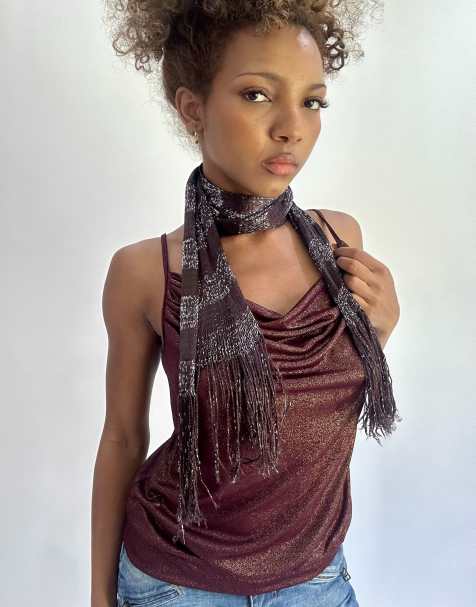 Vintage knit scarf in dark brown - view 1