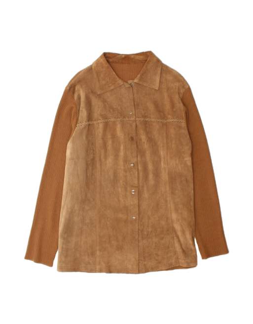 Vintage Knit Suede Jacket UK 20 2XL In Brown