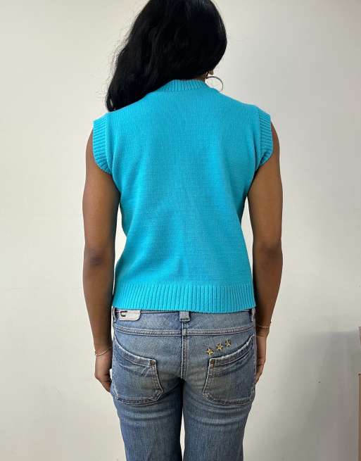 Vintage knit sweater vest in blue, 2 of 4