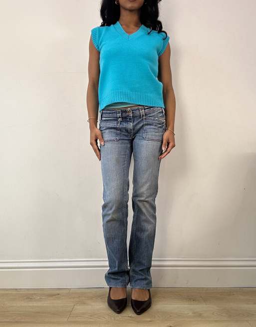 Vintage knit sweater vest in blue, 4 of 4