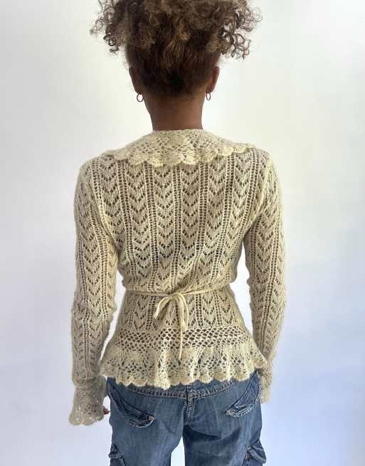 Vintage knit tie up top in cream, 2 of 4